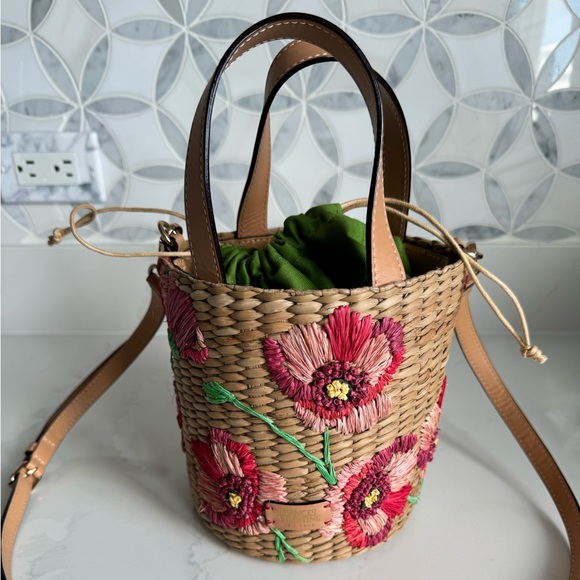 Frances Valentine raffia poppy embroidered bucket bag - Picture 11 of 12